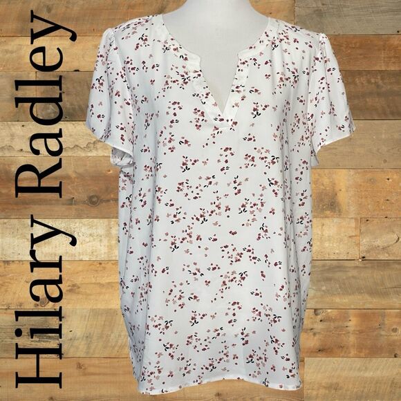 HILARY RADLEY Abstract Floral Print, Tunic Style Top, Short Sleeves, Size XL - Picture 1 of 10
